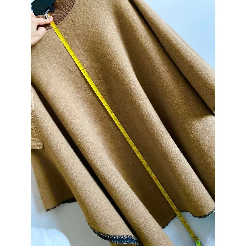 rag & bone Recycled Wool Bomber Poncho One Size Camel Brown Made in Italy - Picture 7 of 11